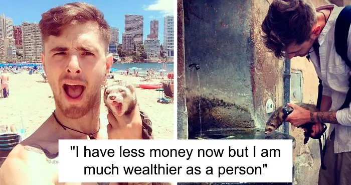 Grieving Young Man Quits Everything To Travel The World With His Pet Ferret After 3 Tragic Deaths In His Life