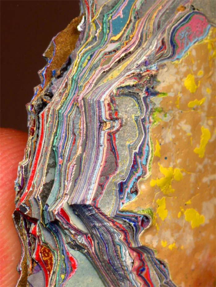 Layers Of Paint. It's A Piece Of The Wall In A Detroit Car Factory. People Have Actually Been Tumbling These And Calling Them Fordite Or Detroit Agate