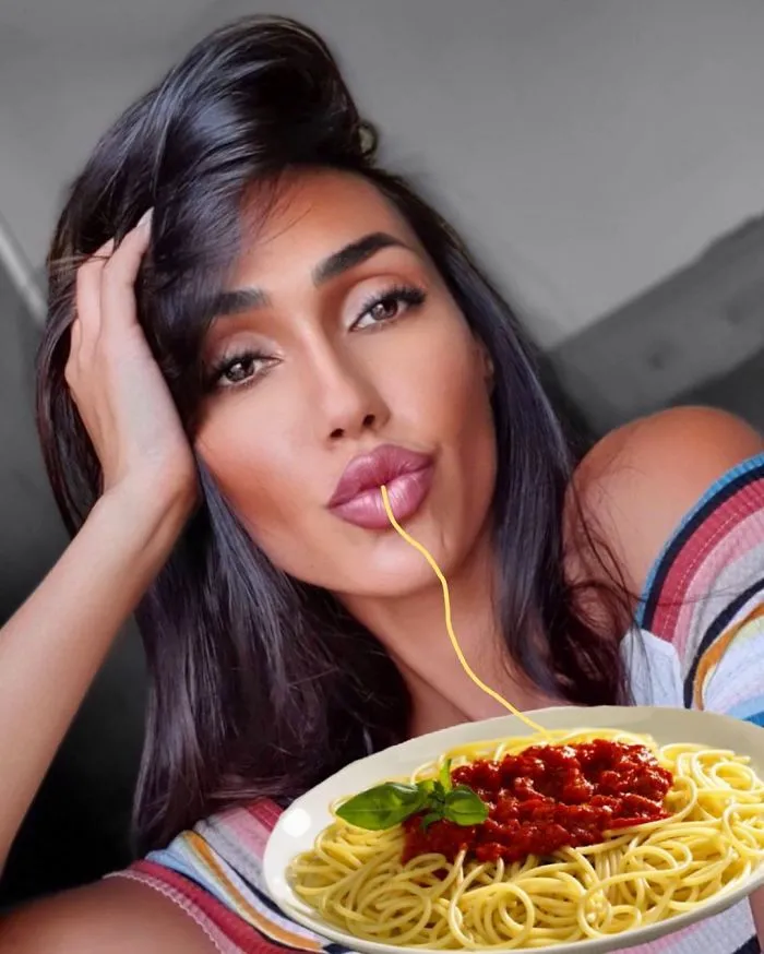 25 Times Internet Trolls Fixed Duckface Selfies By Adding Spaghetti