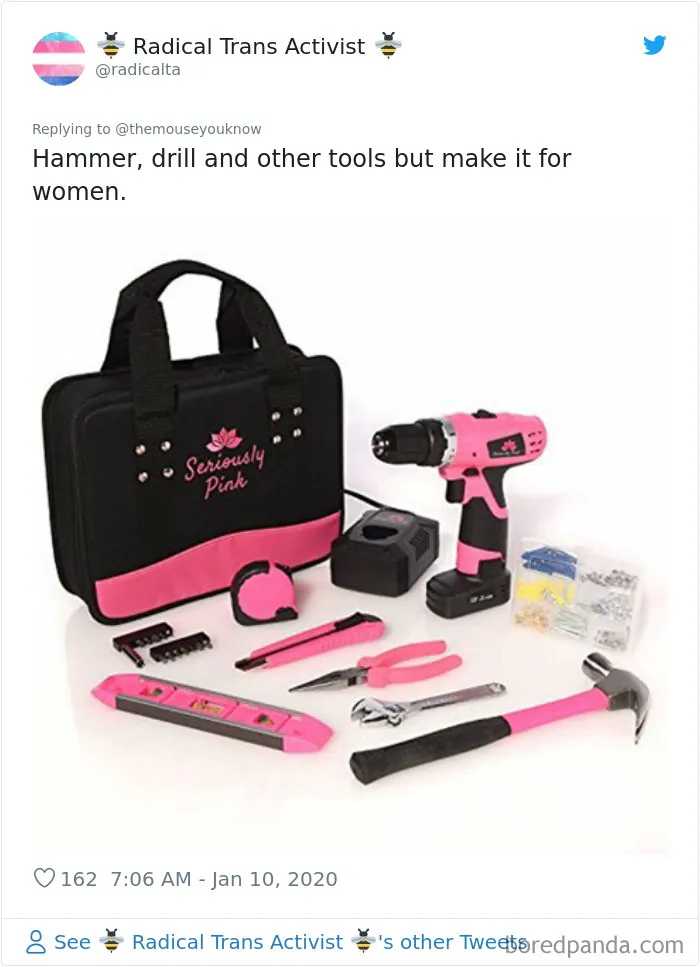 Martillo, taladro y otras herramientas, pero para mujeres