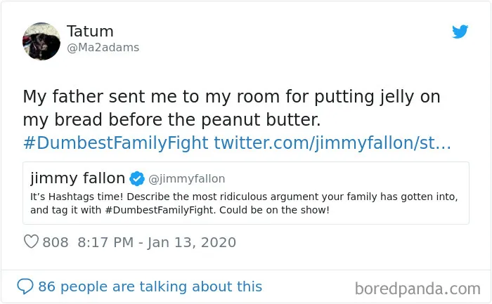 Jimmy Fallon Asks His Followers To Tweet Their Dumbest Family Fights, And They Deliver (30 Tweets)