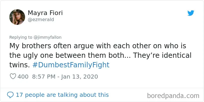 Jimmy Fallon Asks His Followers To Tweet Their Dumbest Family Fights, And They Deliver (30 Tweets)