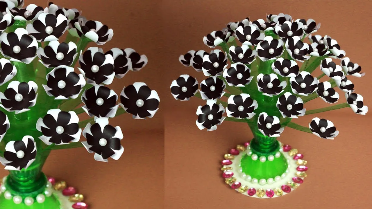 DIY-Paper Flowers With Empty Plastic Bottles Flower Guldasta Home Decor Ideas