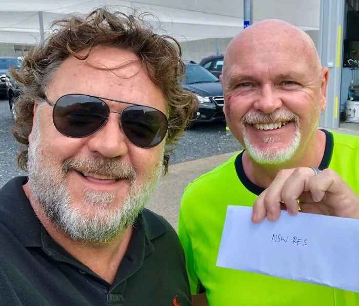 Russell Crowe Donated $105,000 Directly To RFS Captain John Lardner. The Actor Previously Auctioned Rabbitohs' Cap And Raised $400,000