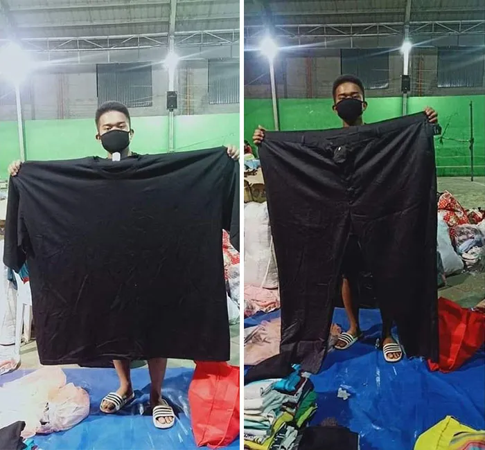 30 Divertidas fotos de filipinos vestidos con "inadecuada" ropa donada en centros de evacuación por el volcán