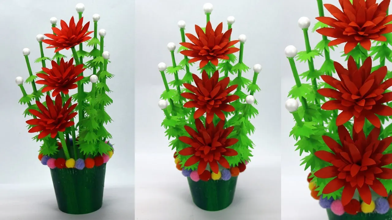 Very Easy Paper Stick Flower Vase Decoration-Tissue Paper Flower Home Decoration Idea