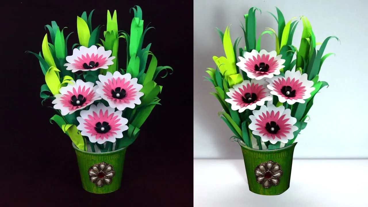 Paper Stick Flower Vase Decoration-Tissue Paper Flower Home Decor Idea