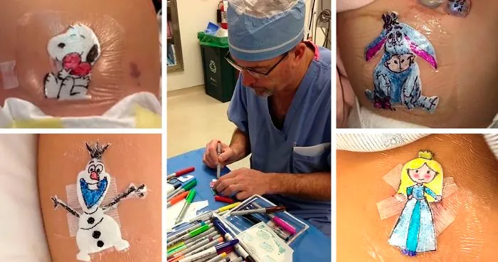 Wholesome Doctor Draws Cartoons On Kids' Post-Op Dressings