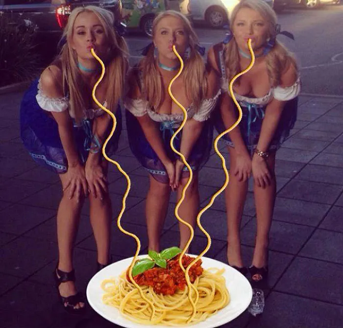 25 Times Internet Trolls Fixed Duckface Selfies By Adding Spaghetti