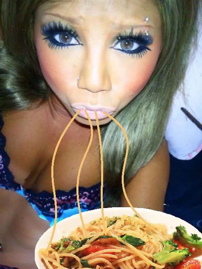 25 Times Internet Trolls Fixed Duckface Selfies By Adding Spaghetti
