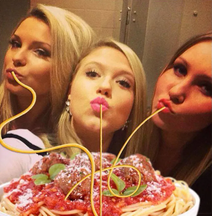 25 Times Internet Trolls Fixed Duckface Selfies By Adding Spaghetti
