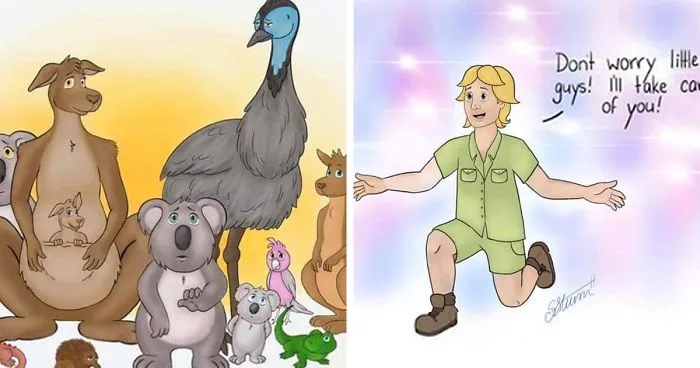 People Are Tearing Up Over This Cartoon Of Steve Irwin Welcoming Animals Killed In The Australian Bushfires