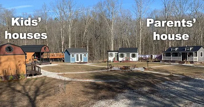 Family Builds A Private Tiny House Village Where Their Teen Kids Have A House Each, Shows What's Inside