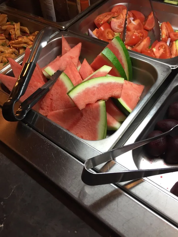 Letting Your 9 Year Old Kids Eat The Watermelon In The Salad Put It Back. They Were Also Poking The Fruit