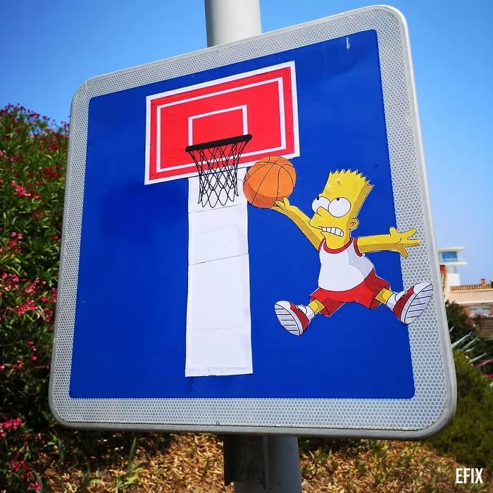 34 Illustrations Of Pop Culture Characters By EFIX Blend Into Walls And Sidewalks