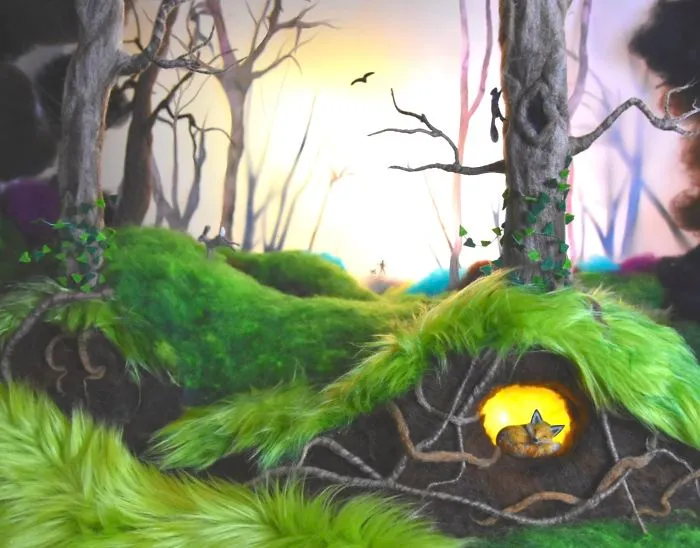 My Teenage Daughter Built Me A Theatre Box So I Could Create Dreamy 3D Scenes With My Needle-Felted Animals (40 Pics)