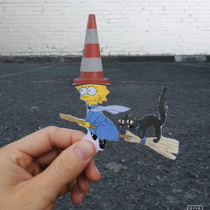34 Illustrations Of Pop Culture Characters By EFIX Blend Into Walls And Sidewalks