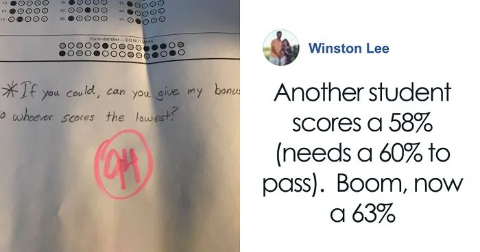 This Teacher Was Surprised By A Straight A+ Student Who Asked To Give His 5 Bonus Points To Any Peer With The Lowest Test Score