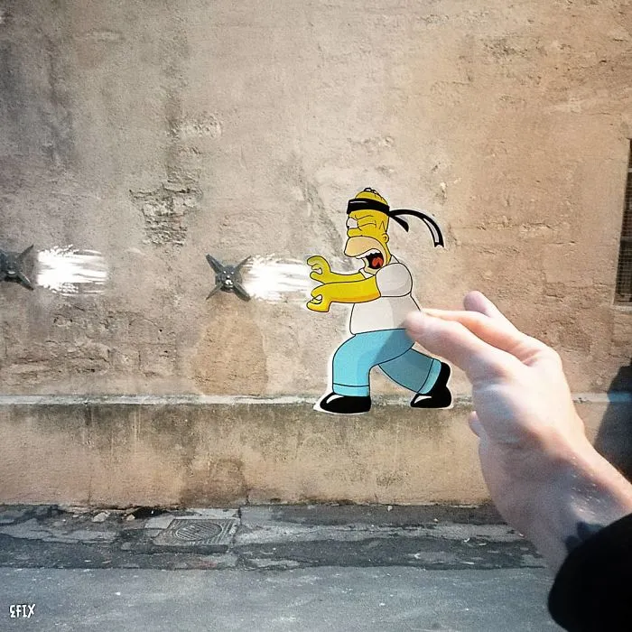 34 Illustrations Of Pop Culture Characters By EFIX Blend Into Walls And Sidewalks