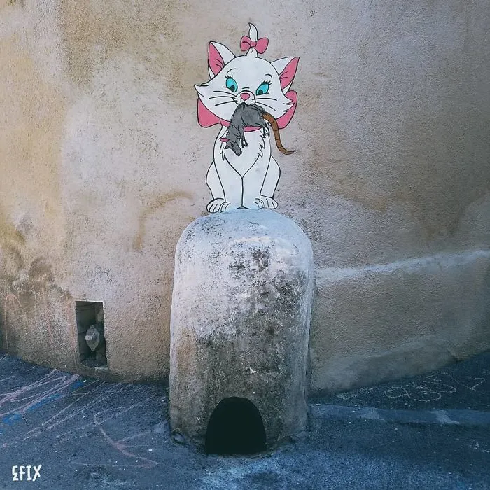 34 Illustrations Of Pop Culture Characters By EFIX Blend Into Walls And Sidewalks