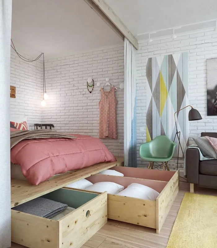 Elevate The Bed In Small Spaces To Create Storage Underneath