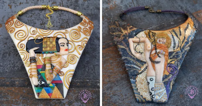 My Polymer Clay Art Necklaces Inspired By Gustav Klimt's Paintings