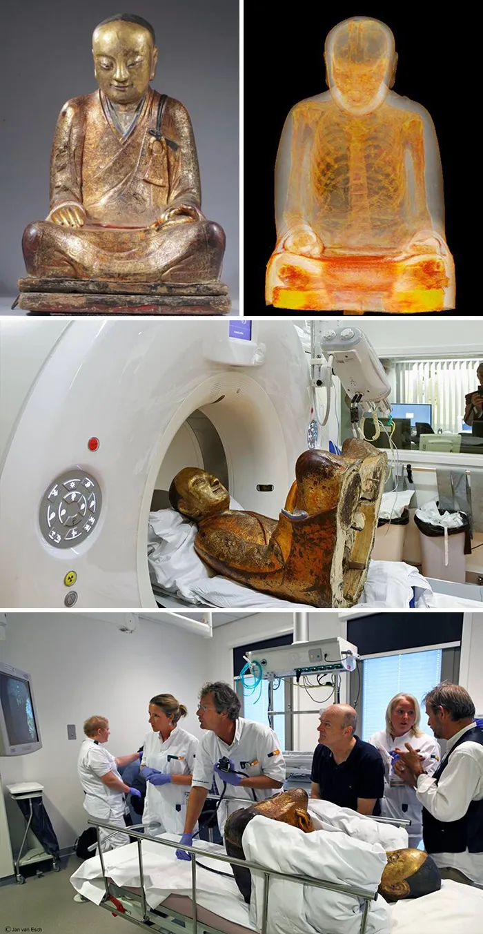 Escaneo TC de una escultura de Buda de hace 1000 años, que ocultaba la momia de un monje en su interior