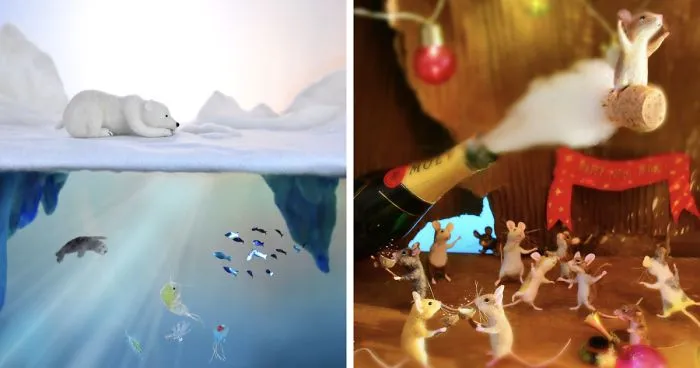 My Teenage Daughter Built Me A Theatre Box So I Could Create Dreamy 3D Scenes With My Needle-Felted Animals (40 Pics)