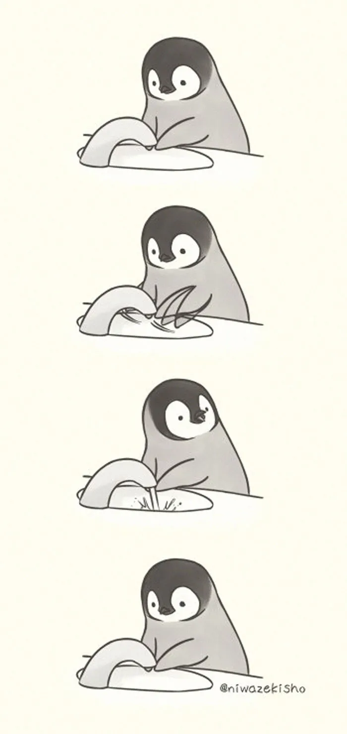 Esta artista dibuja cómics sobre un adorable pingüinito que la fastidia cada vez que intenta hacer algo (30 imágenes)