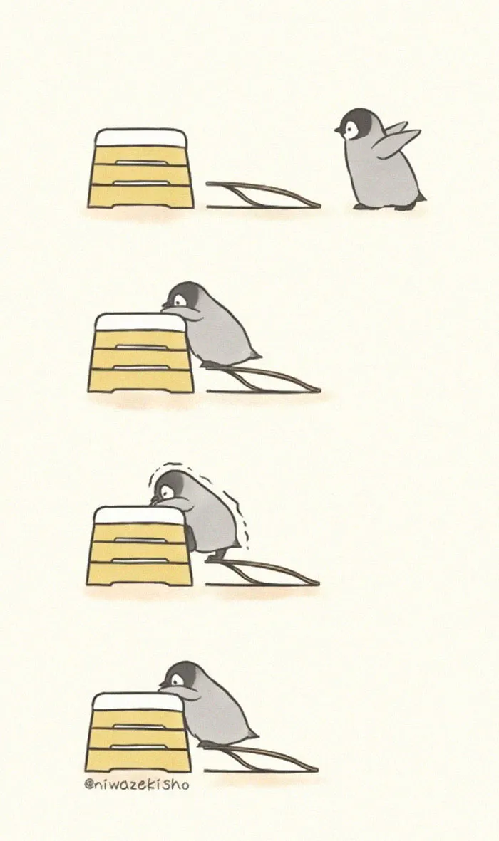 Esta artista dibuja cómics sobre un adorable pingüinito que la fastidia cada vez que intenta hacer algo (30 imágenes)