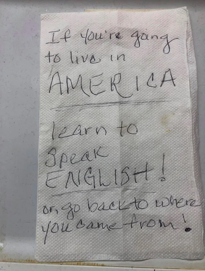 This Racist Note Left At A Thai Restaurant In My City