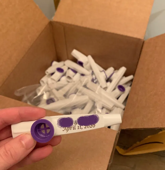 Behold, 125 Kazoos With Our Wedding Date On Them That Arrived At Our Door The Day We Emailed Everyone To Tell Them The Wedding Was Postponed