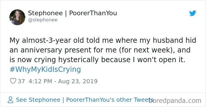 30 Of The Funniest #WhyMyKidIsCrying Tweets (New Pics)