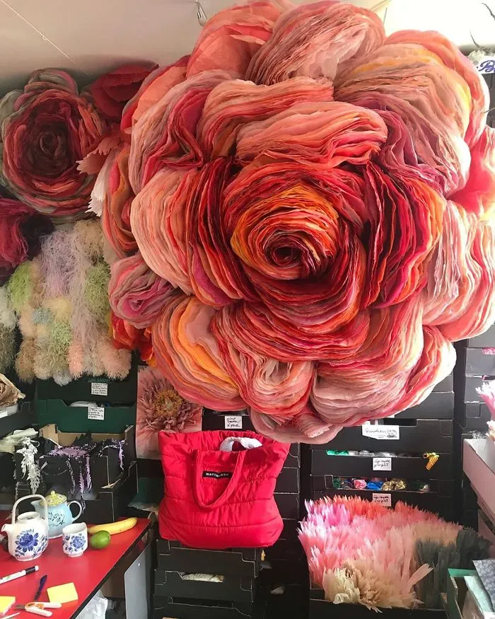 This Woman Constructs Enormous Bouquets Of Tissue Paper Flowers