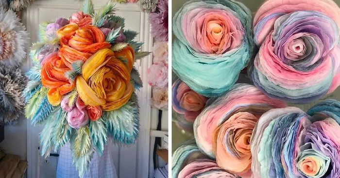 This Woman Constructs Enormous Bouquets Of Tissue Paper Flowers