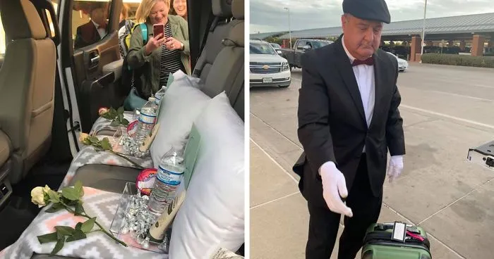 Husband Leaves His Wife In Tears Of Laughter After Picking Her Up From Airport Dressed As A Chauffeur