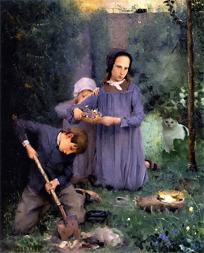 "Children Burying A Bird" With Outsie, Julian Alden Weir
