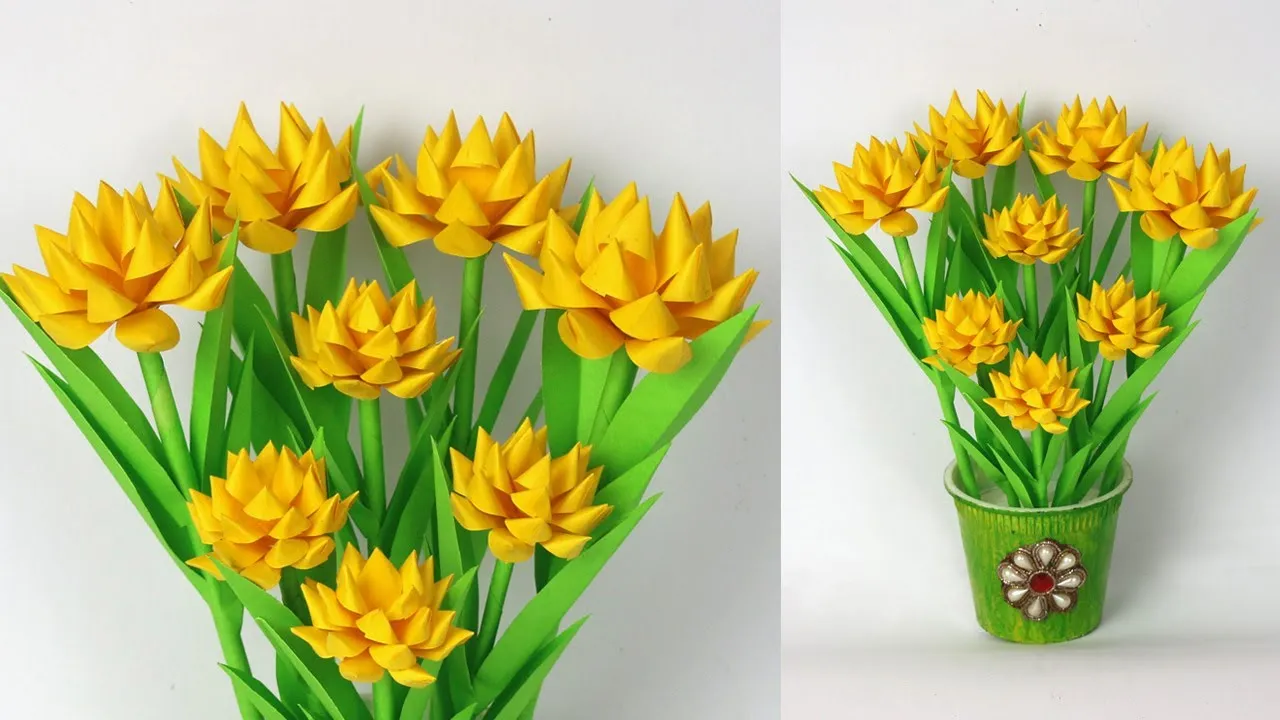 Beautiful Paper Flower Vase Decoration-Stick Flower -Easy Paper Flower Making
