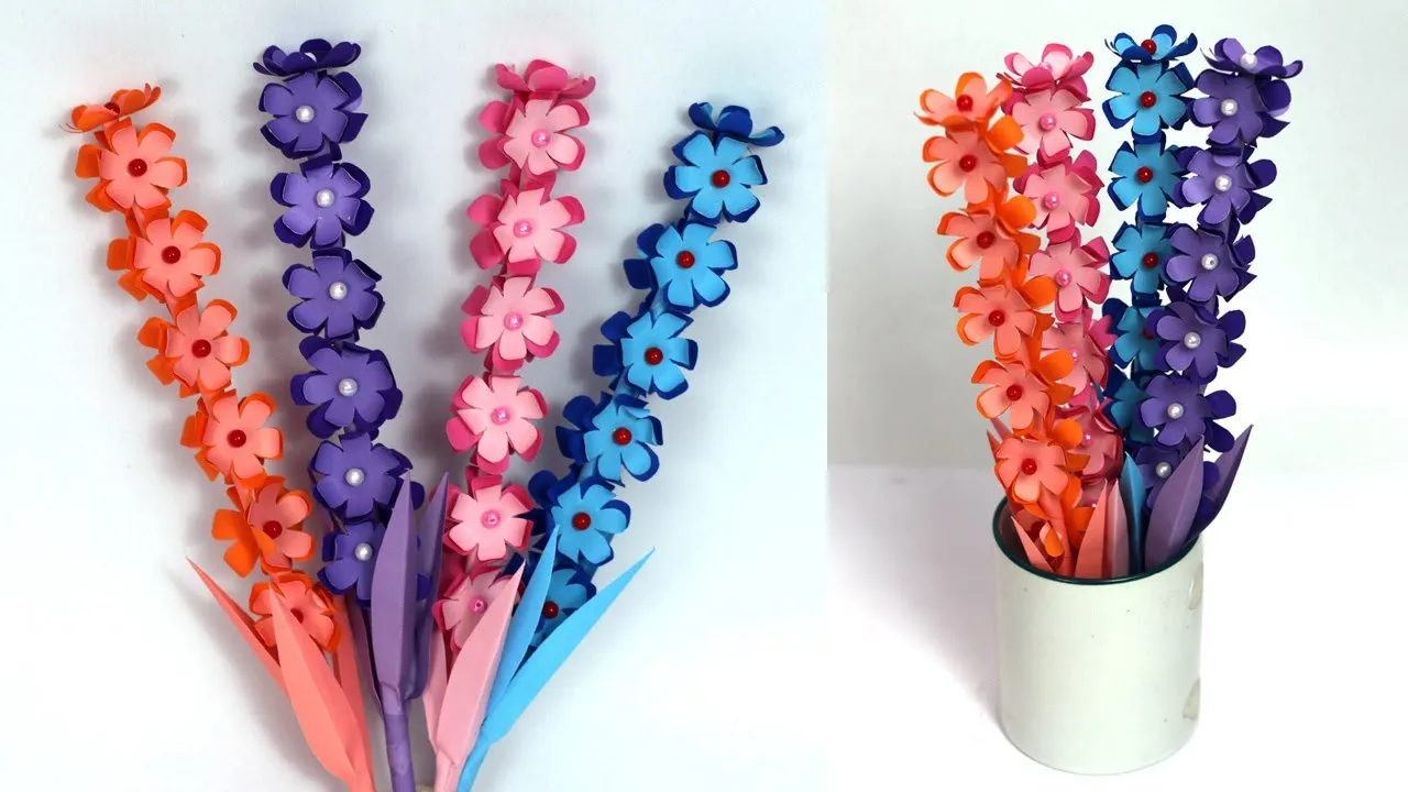 Very Simple DIY Colorful Paper Stick Flower Making DIY Paper Crafts