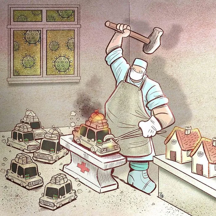 29 Illustrations By Iranian Artist Show The Harsh Reality Of Doctors During Coronavirus Outbreak