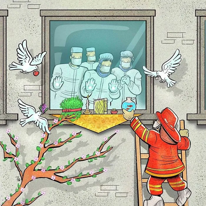 29 Illustrations By Iranian Artist Show The Harsh Reality Of Doctors During Coronavirus Outbreak