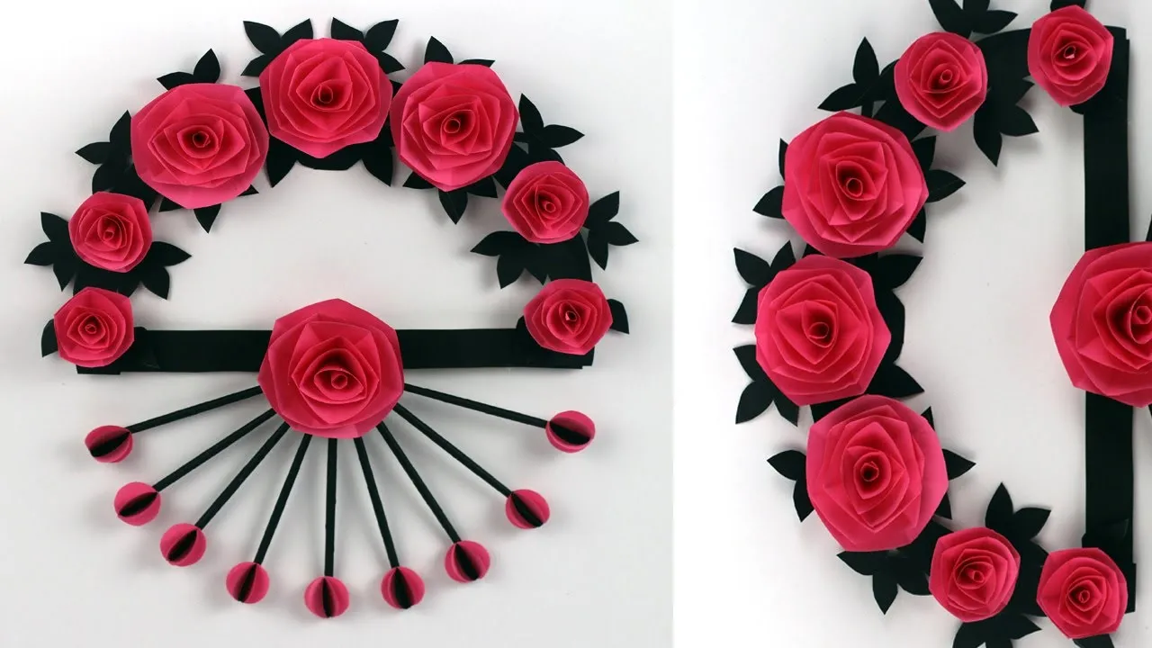 beautiful Paper Rose Flower Wall Hanging Making / New Wall Decoration Ideas /Paper Craft