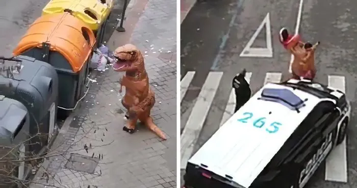 Police Caught A Man Outside In T-Rex Costume During Spain’s Coronavirus Lockdown