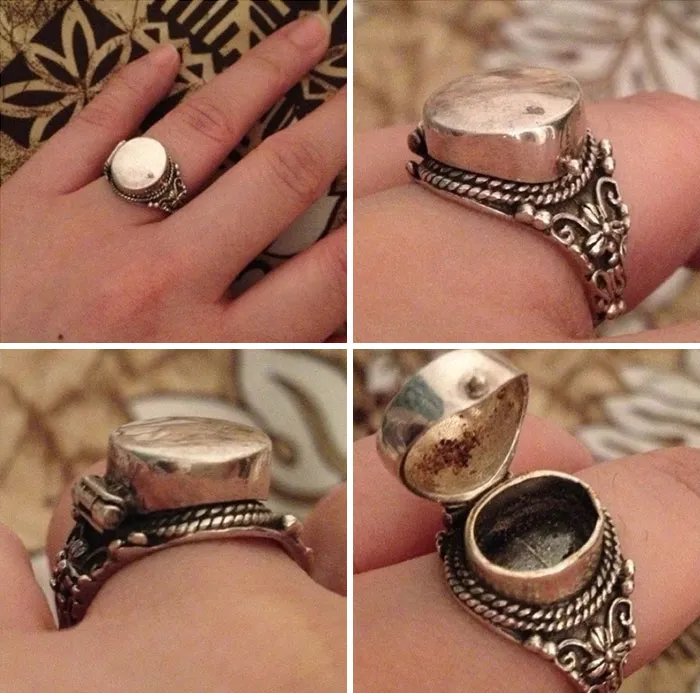 Anillo para guardar veneno, encontrado en un mercado de antigüedades