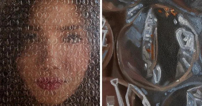 Artist Paints Portraits That Look Like They're 'Wrapped' In Bubble Wrap
