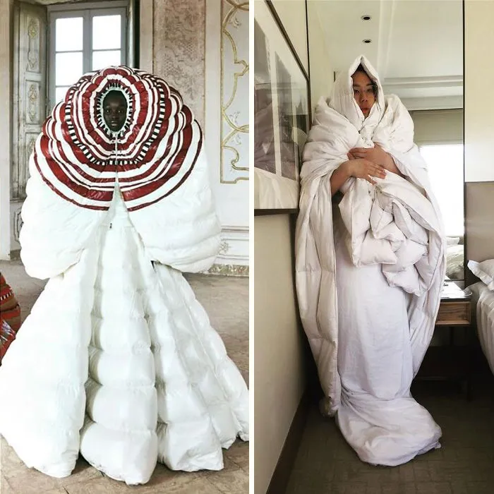 People Are Recreating "High Fashion" Looks From Household Items Out Of Quarantine Boredom (30 Pics)