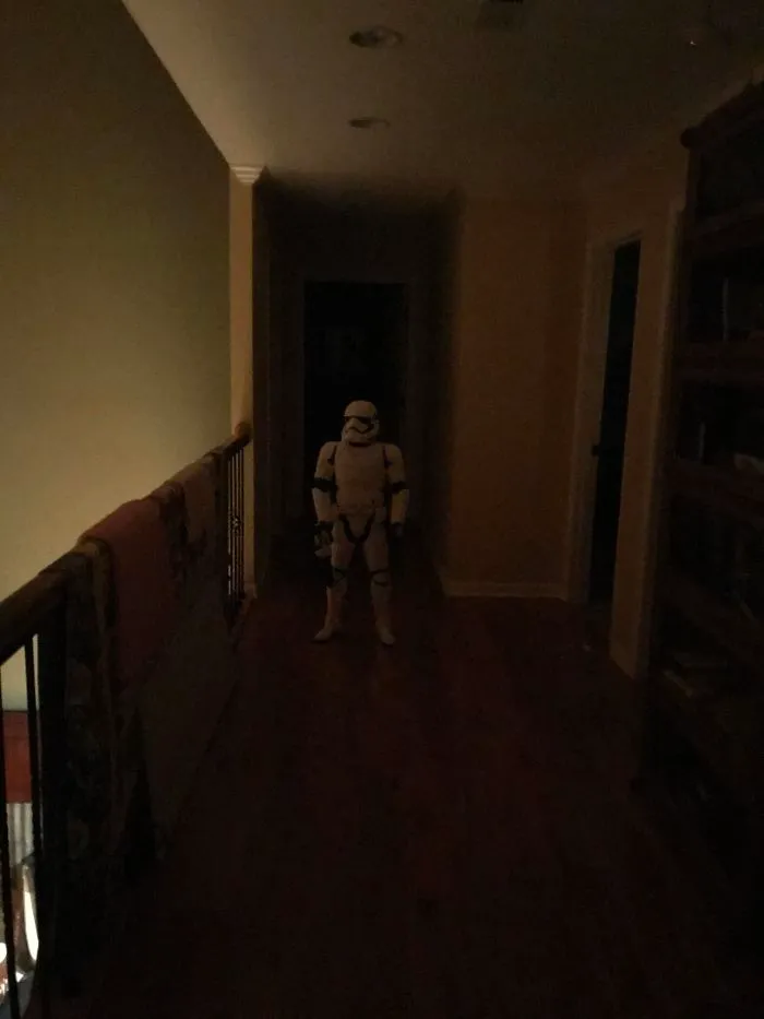 My 4 Year Old Nephew About Killed Me Last Night At 2 Am. He Moved His Child Sized Storm Trooper Into The Hall Next To The Bathroom