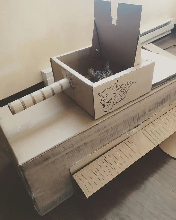 People Are So Bored During Quarantine That They’re Building Cardboard Tanks For Their Cats (30 Pics)