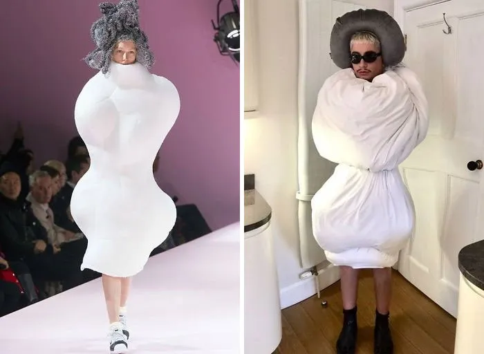 People Are Recreating "High Fashion" Looks From Household Items Out Of Quarantine Boredom (30 Pics)