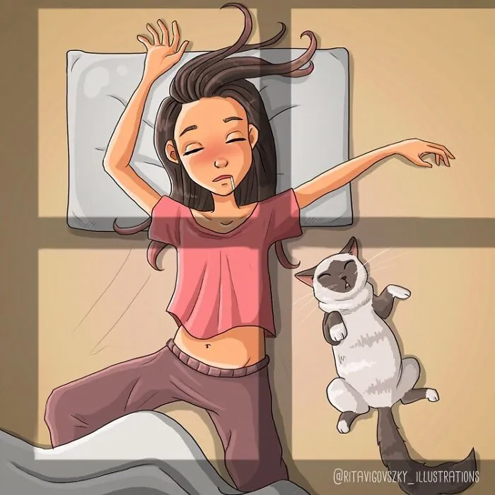 Artist Illustrates Everyday Life With A Cat In These 31 Relatable Comics